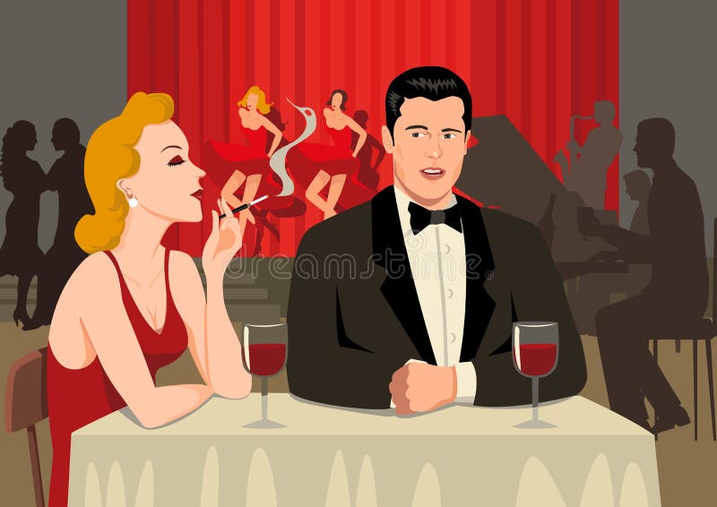 Stock illustration of a couple at the restaurant. Stock illustration of a couple at the restaurant