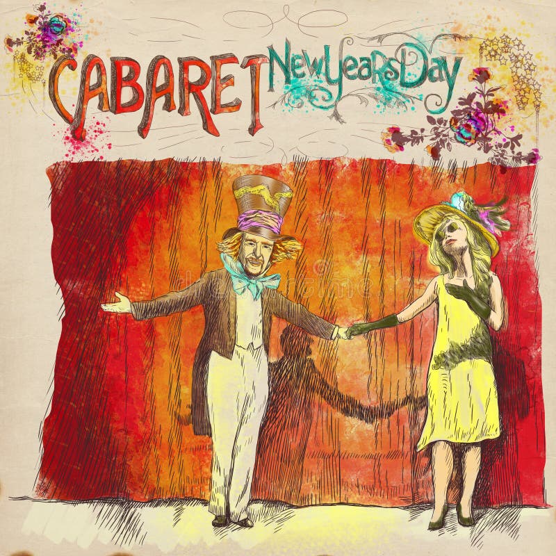 Cabaret New Years Day. Full-sized (original) hand drawing. (Useful for live trace converting for the image - and others). Technique: digital tablet. Number of colors: hundreds and old paper. Cabaret New Years Day. Full-sized (original) hand drawing. (Useful for live trace converting for the image - and others). Technique: digital tablet. Number of colors: hundreds and old paper.