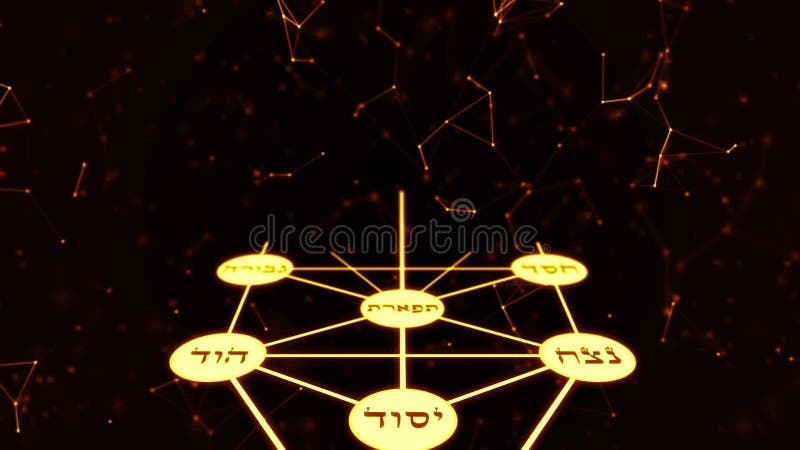 Kabbalah Golden Tree of Life with Ancient Hebrew Text on a Space Background stock illustration