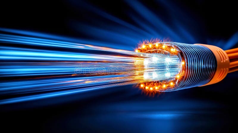 Kabel światłowodowy dużej prędkości : technologia świetlna zapewniająca szybkie połączenie z Internetem ilustracji