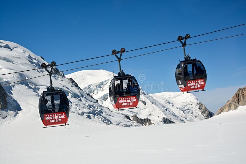 Kabelbaan van Aiguille du Midi aan Hellbronner stock afbeeldingen Kabelbaan van Aiguille du Midi aan Hellbronner stock afbeeldingen