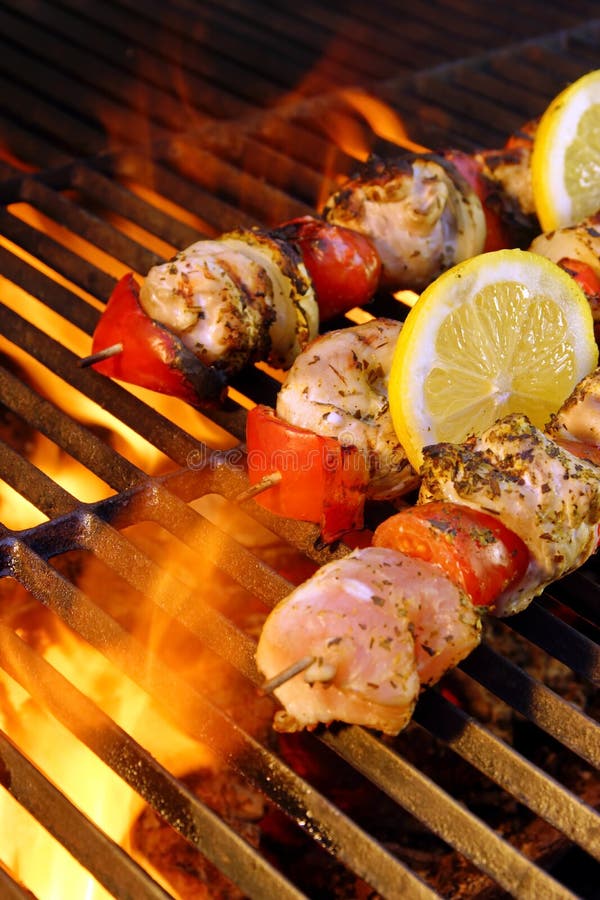 Kabob on BBQ grill stock image. Image of flame, grill 41025679