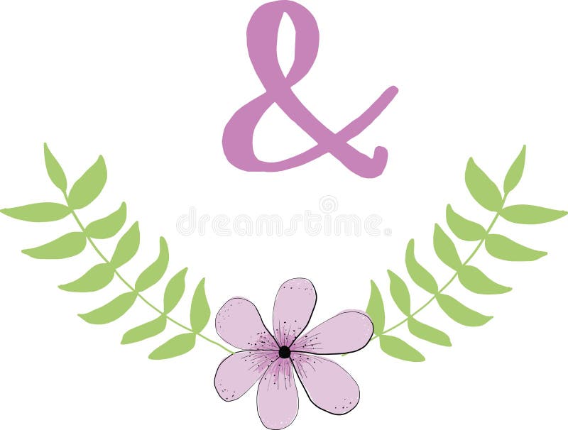 Kader van bladeren en wilde bloem en ampersand op witte achtergrond Vectorillustratie voor ontwerp van affiches, kaarten vector illustratie Kader van bladeren en wilde bloem en ampersand op witte achtergrond Vectorillustratie voor ontwerp van affiches, kaarten vector illustratie