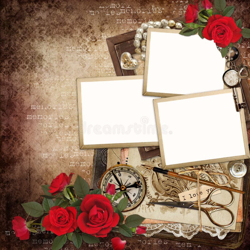Kaders met retro decoratie en rode rozen op uitstekende achtergrond royalty-vrije illustratie Kaders met retro decoratie en rode rozen op uitstekende achtergrond royalty-vrije illustratie