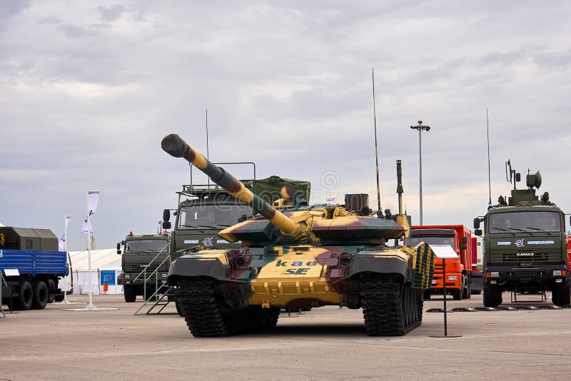 Astana, Kazakhstan - May 25, 2018: T-72KAE MBT upgrade package solution for Kazakhstan Armed Forces by Semey Engineering and Kazakhstan Aselsan EngineeringKAE at KADEX exhibition. Astana, Kazakhstan - May 25, 2018: T-72KAE MBT upgrade package solution for Kazakhstan Armed Forces by Semey Engineering and Kazakhstan Aselsan EngineeringKAE at KADEX exhibition