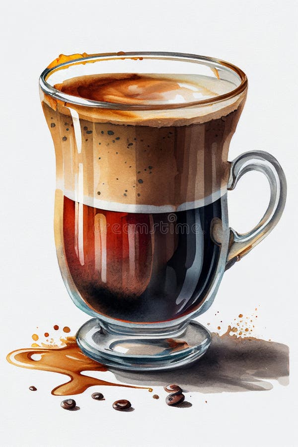 Kaffe, lungoglas. vattenfärg ai generativ illustration. vektor illustrationer