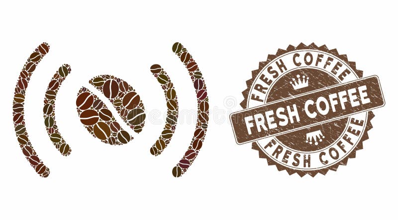 Kaffe Mosaic Coffee Wifi Spot med Grunge Fresh Coffee Stamp vektor illustrationer