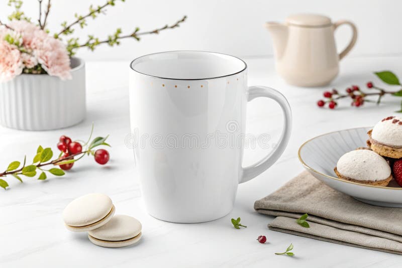 Kaffe som charmerar vit mug för Mokup genererad av ai stock illustrationer