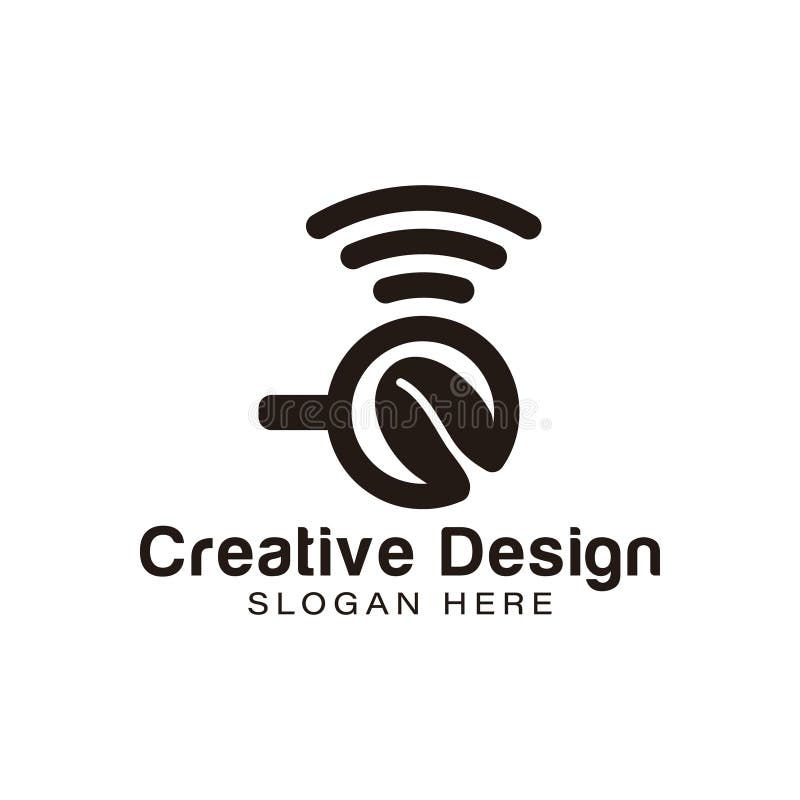 Kaffe wifi Mul- och kaffebönor Idéer för cafe-logotyp Design för inspirationslogotyp Illustration av mallvektor Isolerad på vitt royaltyfri illustrationer