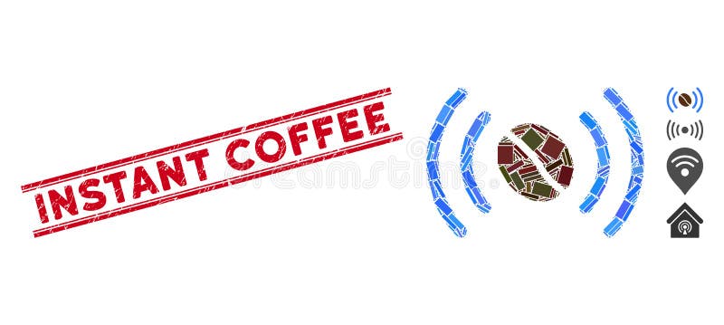 Kaffe Wifi Spot Mosaic och Grunge Instant Coffee Stamp Seal med linor royaltyfri illustrationer
