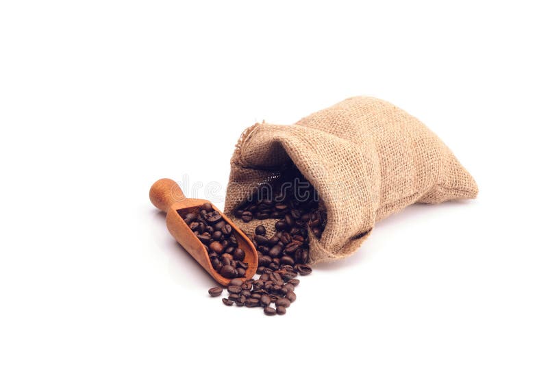 Kaffebönor i en påse arkivfoto