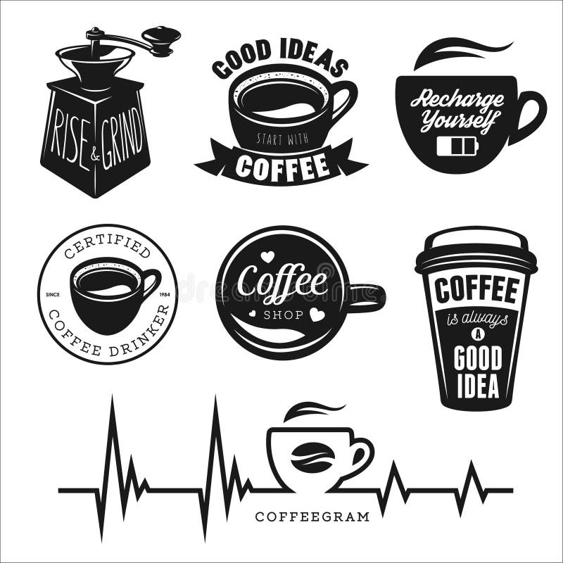 Kaffee bezog sich Poster, Aufkleber, Ausweise und Design stock abbildung Kaffee bezog sich Poster, Aufkleber, Ausweise und Design stock abbildung