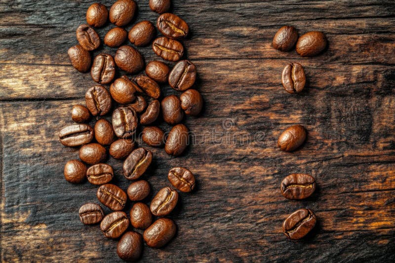 Kaffeebohnen auf rustikalen Holztischen vektor abbildung