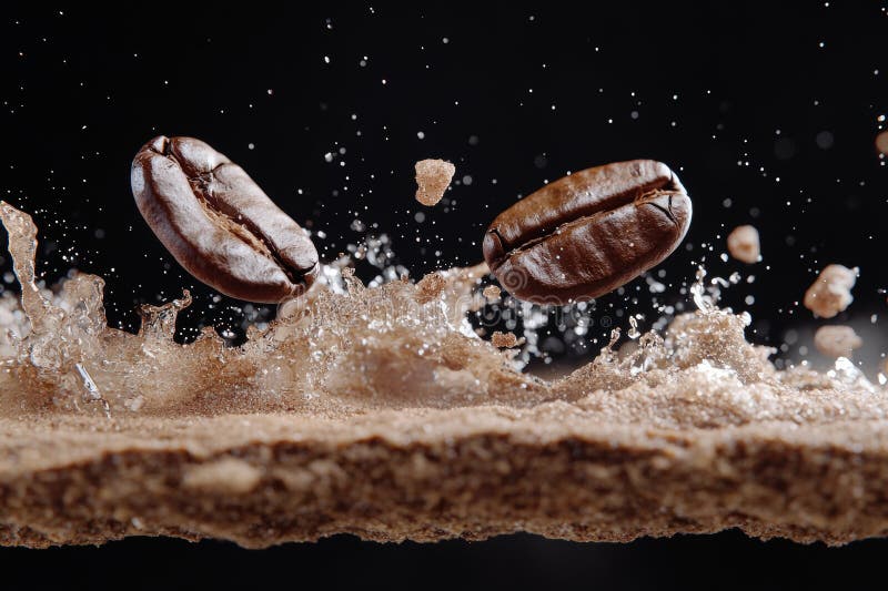 Kaffeebohnen, die sich über einem üppigen Gelände verstauen. stock abbildung