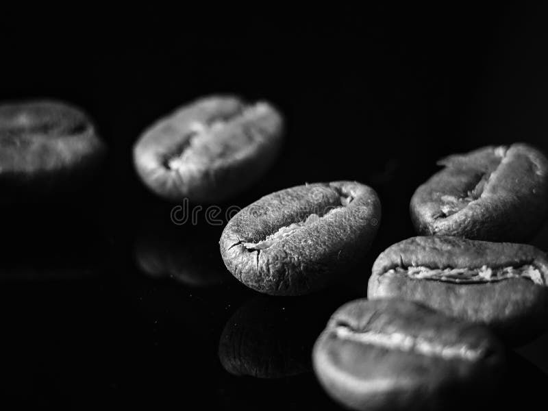 Kaffeebohnereflexion auf Schwarzweiss stockbilder Kaffeebohnereflexion auf Schwarzweiss stockbilder