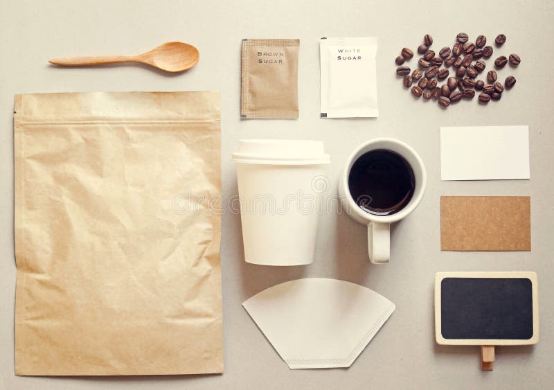 Coffee identity branding mockup set with retro filter effect. Coffee identity branding mockup set with retro filter effect