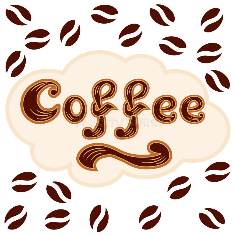 Kaffeeikone - Beschriftung und Kaffeebohnemuster vektor abbildung Kaffeeikone - Beschriftung und Kaffeebohnemuster vektor abbildung