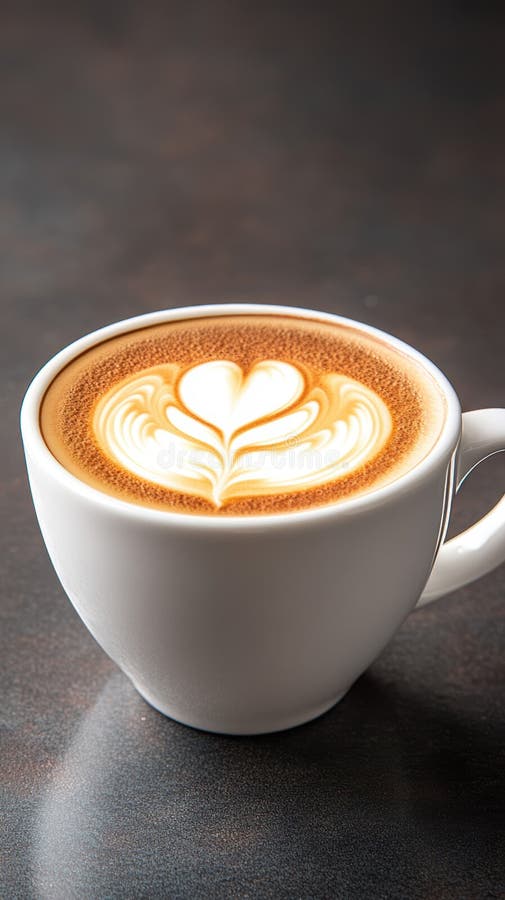 Kaffeetasse mit Latte Art auf dunkelmoody Hintergrund lizenzfreie abbildung