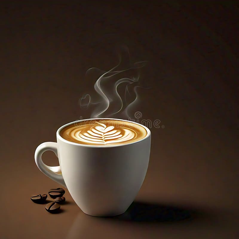 Kaffeetasse mit Latte Art isoliert auf dunklem Hintergrund stock abbildung