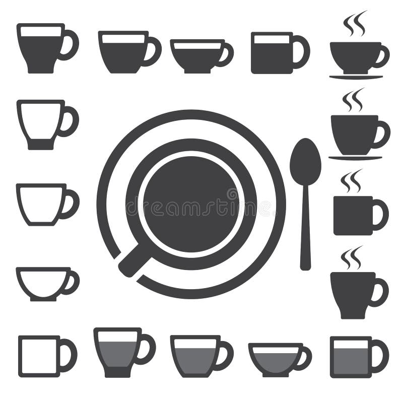 Kaffeetasse und Teecupikonenset. Abbildung