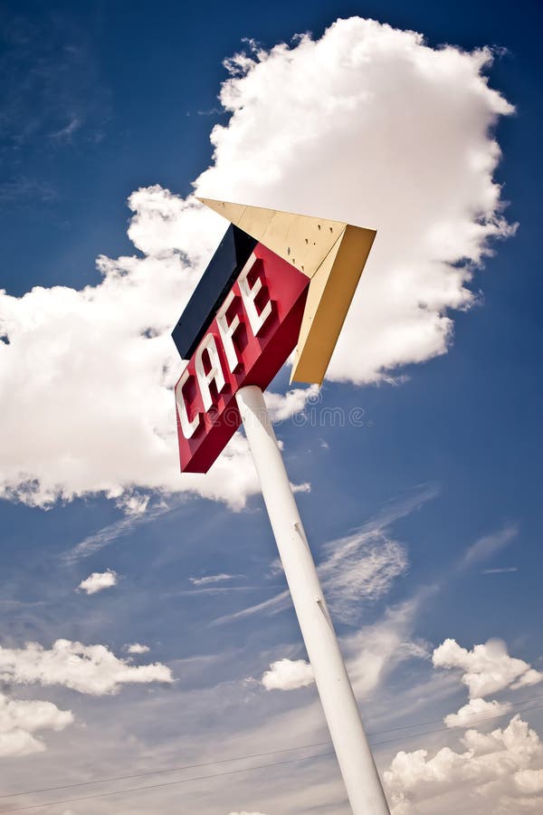 Cafe sign along historic Route 66 in Texas. Vintage Processing. Cafe sign along historic Route 66 in Texas. Vintage Processing.