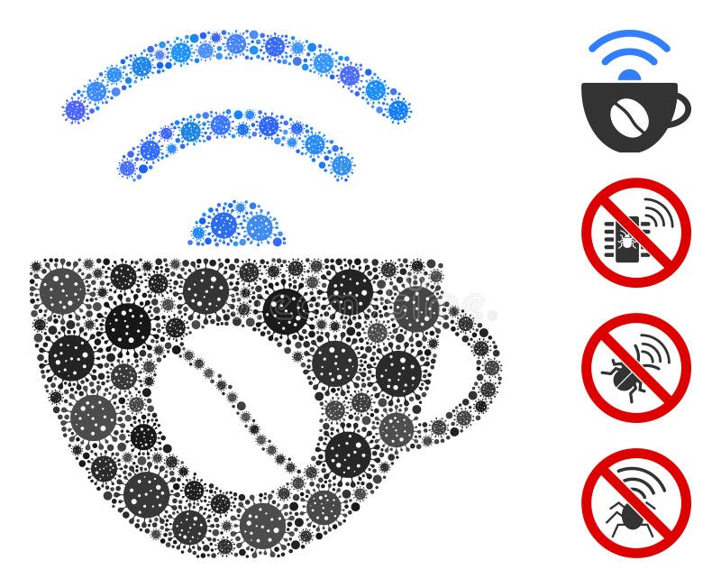 Kaffekwifi-källkollage av hubbvirusobjekt stock illustrationer