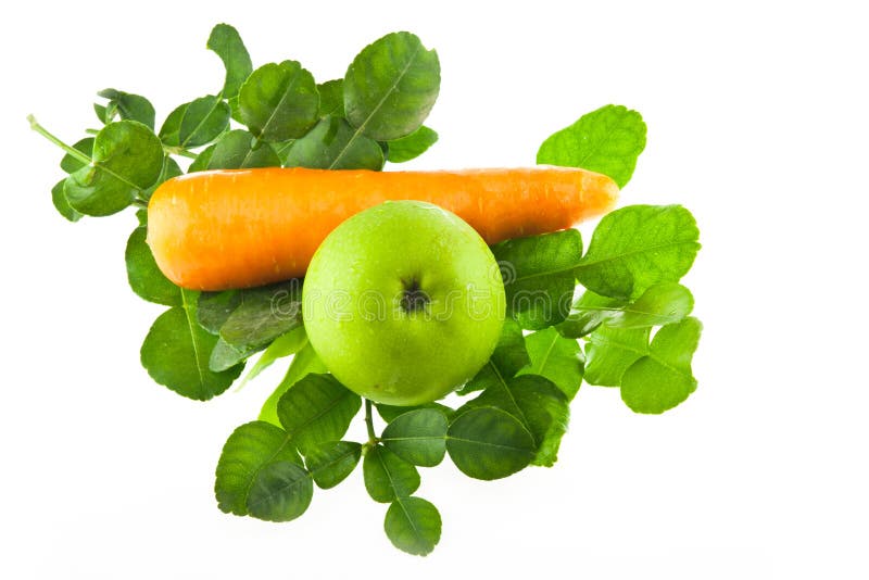 Kaffir lime leaves carrot and green apple isolated