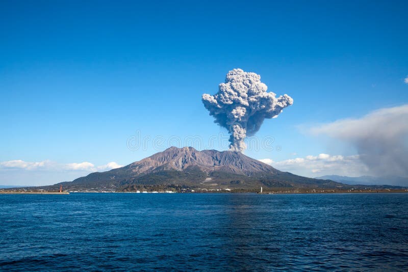 Kagoshima City, Japan's Mt Sakurajima erupting stock image Kagoshima City, Japan's Mt Sakurajima erupting stock image
