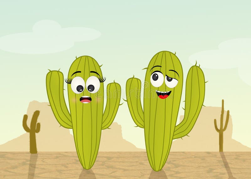 Kaktuspar i öknen stock illustrationer