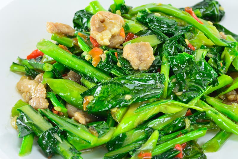 Kale Vegetable Fried with Oil with Pork Stock Image Image of