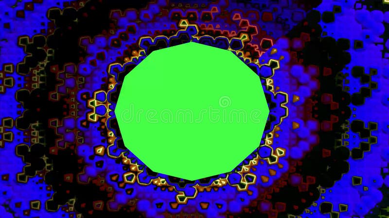 Kaleidoscope consists of geometric objects flashing in different colors. In the middle there is a circle with a green background vector illustration