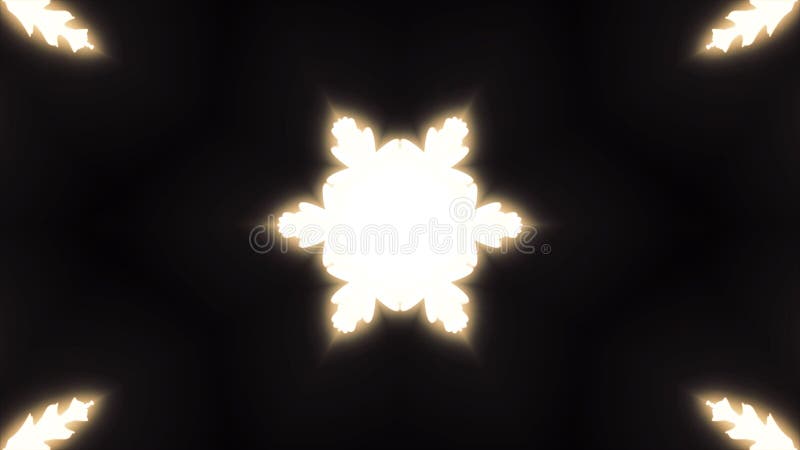 Kaleidoskop mit Winterschneeflocken auf schwarzem Hintergrund Goldene kaleidoskopische drehende Schneeflocke des Wunders lizenzfreie abbildung