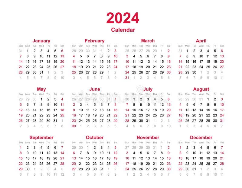 Kalendarz kalendarzowy 2024 12 miesięcy kalendarz wektorowy w roku 2024 kalendarz kalendarzowy kalendarz planowania ilustracji