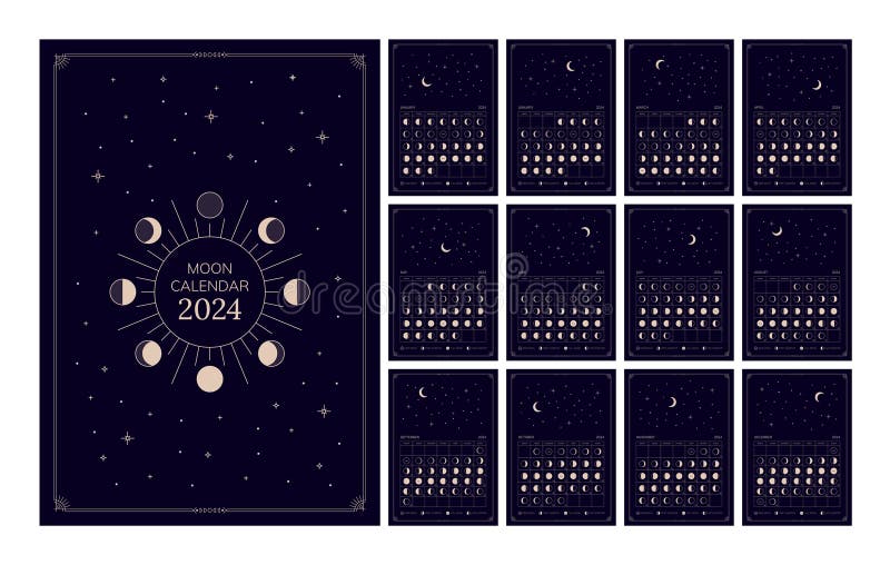Kalendarz księżycowy na 2024-letnią fazę księżyca royalty ilustracja