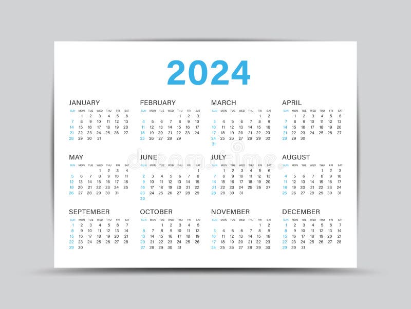 Kalendarz 2024 szablon 12 miesięcy kalendarz roczny ustalony w kalendarzu na ścianie plantatora na 2024 r. 2024 ilustracja wektor