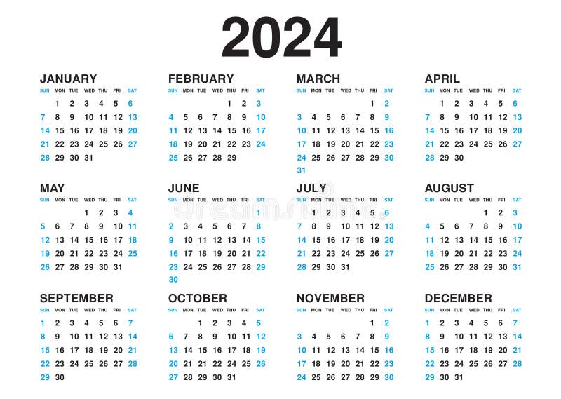 Kalendarz 2024 szablon wektor prosty minimalny projektant 2024 rok kalendarz ścienny 2024 rok royalty ilustracja