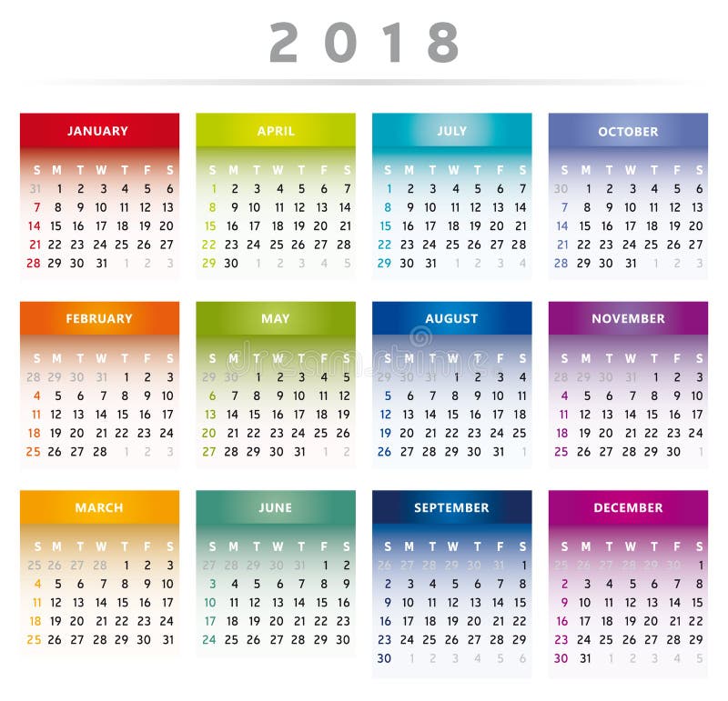 Kalendarz 2018 Z Nr Tygodniami 2018 Kalendarzowa Siatka Z Tygodniami Ilustracyjnymi Ilustracji