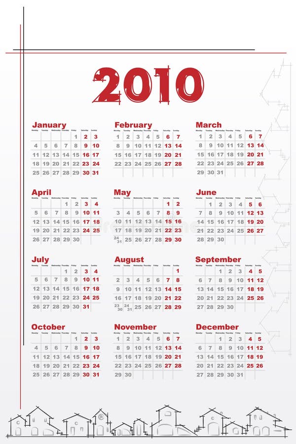Kalender 2010 mit Häusern vektor abbildung Kalender 2010 mit Häusern vektor abbildung