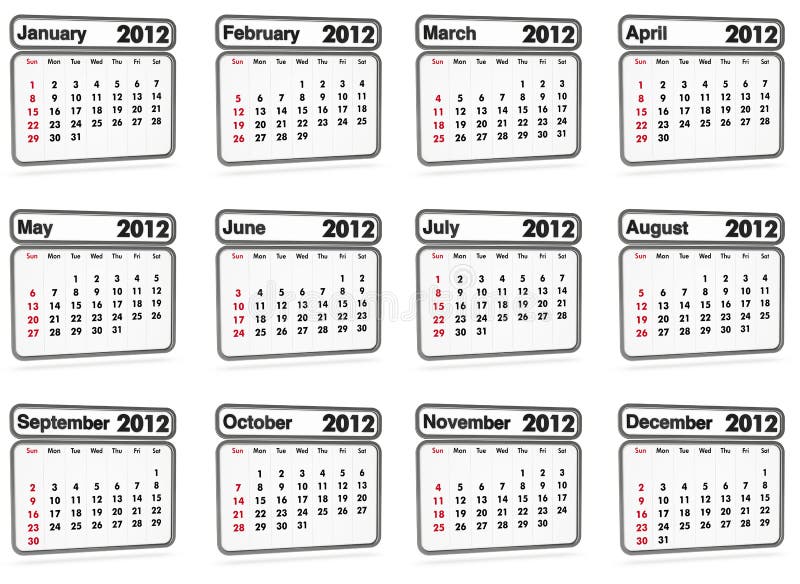 Kalender 2012 Alle Maanden Stock Illustratie Illustratie bestaande