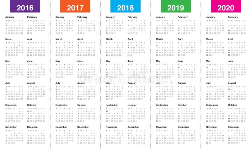 Bestuiver Voorstellen Maak het zwaar Kalender 2016 2017 2018 2019 2020 Vector Illustratie - Illustration of maand,  maandelijks: 61091750