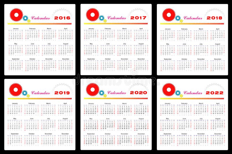 zo probleem tolerantie Kalender 2016-2022 vector illustratie. Illustration of daarna - 62576905