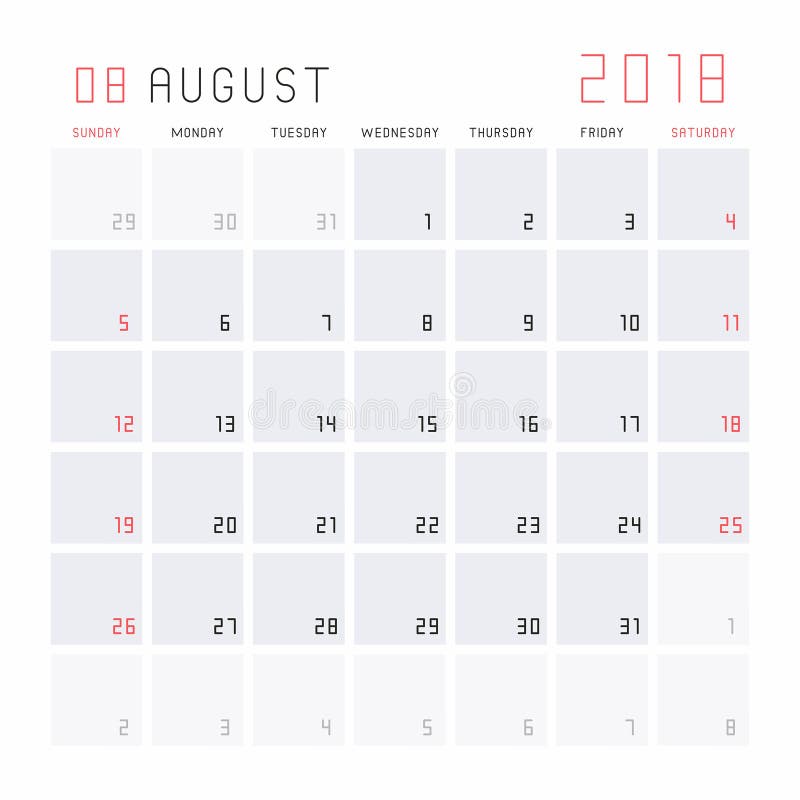 Kalender Augustus 2018 Vector Illustratie. Illustration Of Organisator - 100097686