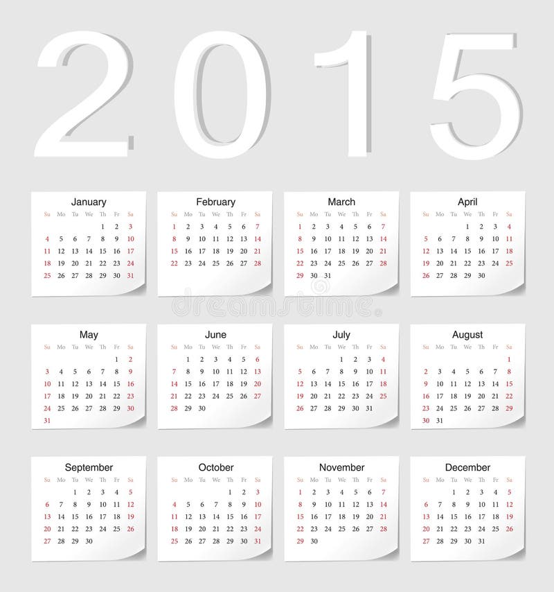 Kalender för europé 2015 vektor illustrationer Kalender för europé 2015 vektor illustrationer