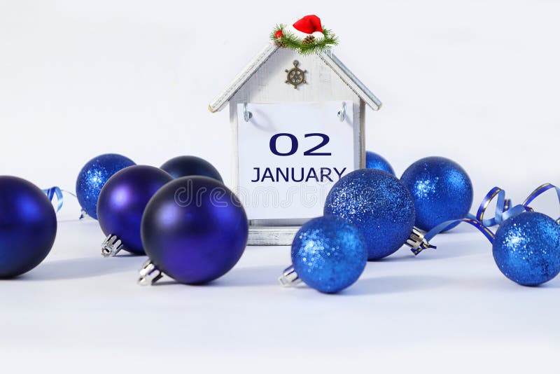 Calendar for January 2: a decorative house with the name "January" in English, the number 02. Calendar for January 2: a decorative house with the name "January" in English, the number 02.