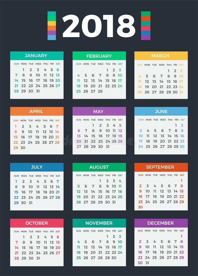 Kalender für 2018 lizenzfreie abbildung Kalender für 2018 lizenzfreie abbildung