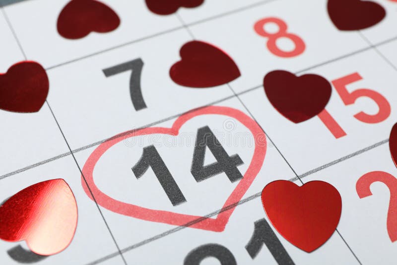 Kalender med dekorativa hjärtan Alla dagar fotografering för bildbyråer Kalender med dekorativa hjärtan Alla dagar fotografering för bildbyråer