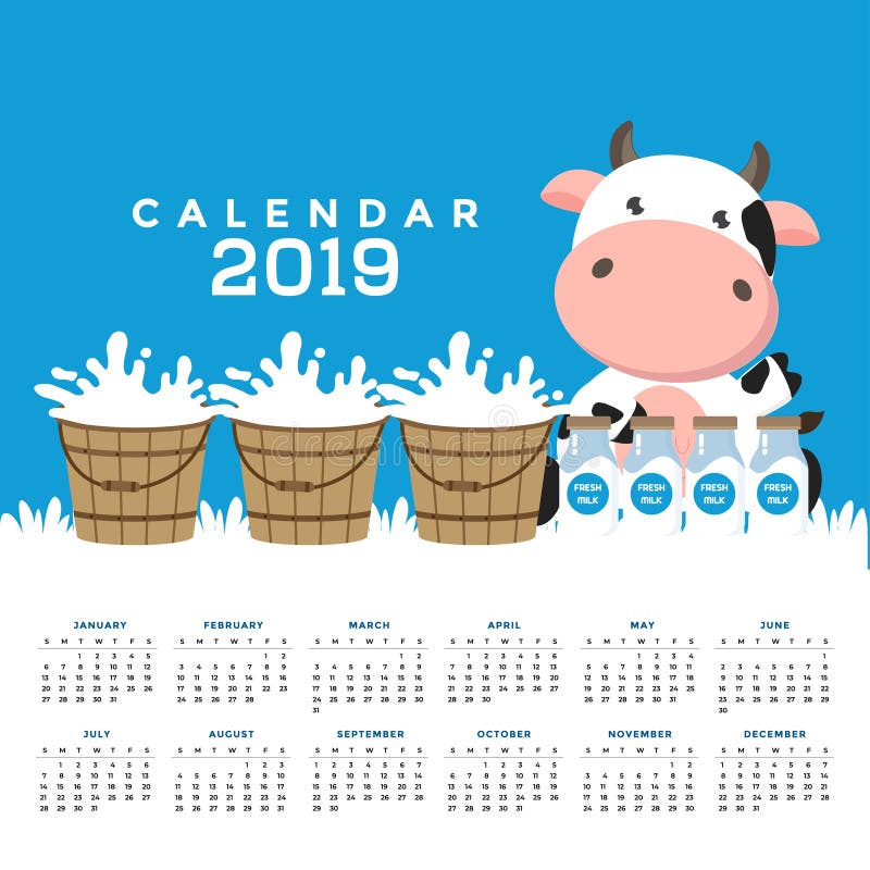 Kalender 2019 med gulliga kor royaltyfri illustrationer Kalender 2019 med gulliga kor royaltyfri illustrationer