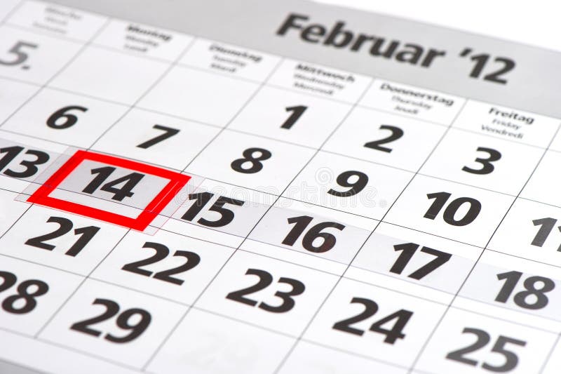 Kalender met rood teken op 14 Februari