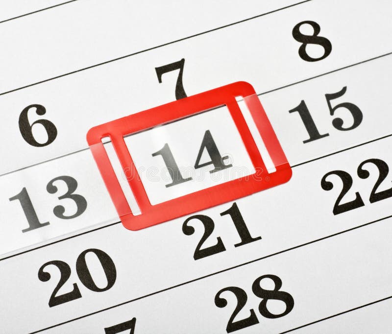 Kalender met rood teken op 14 Februari
