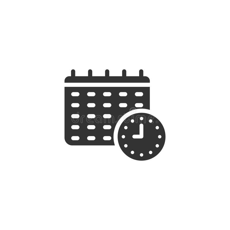 Kalender mit dem Uhr-Symbol im flachen Stil Agenda Vektorgrafik auf weißem isoliertem Hintergrund Zeitplaner lizenzfreie abbildung